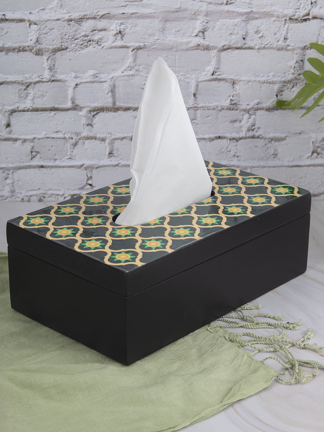 Mdf Green & Black Rectangular Tissue Box