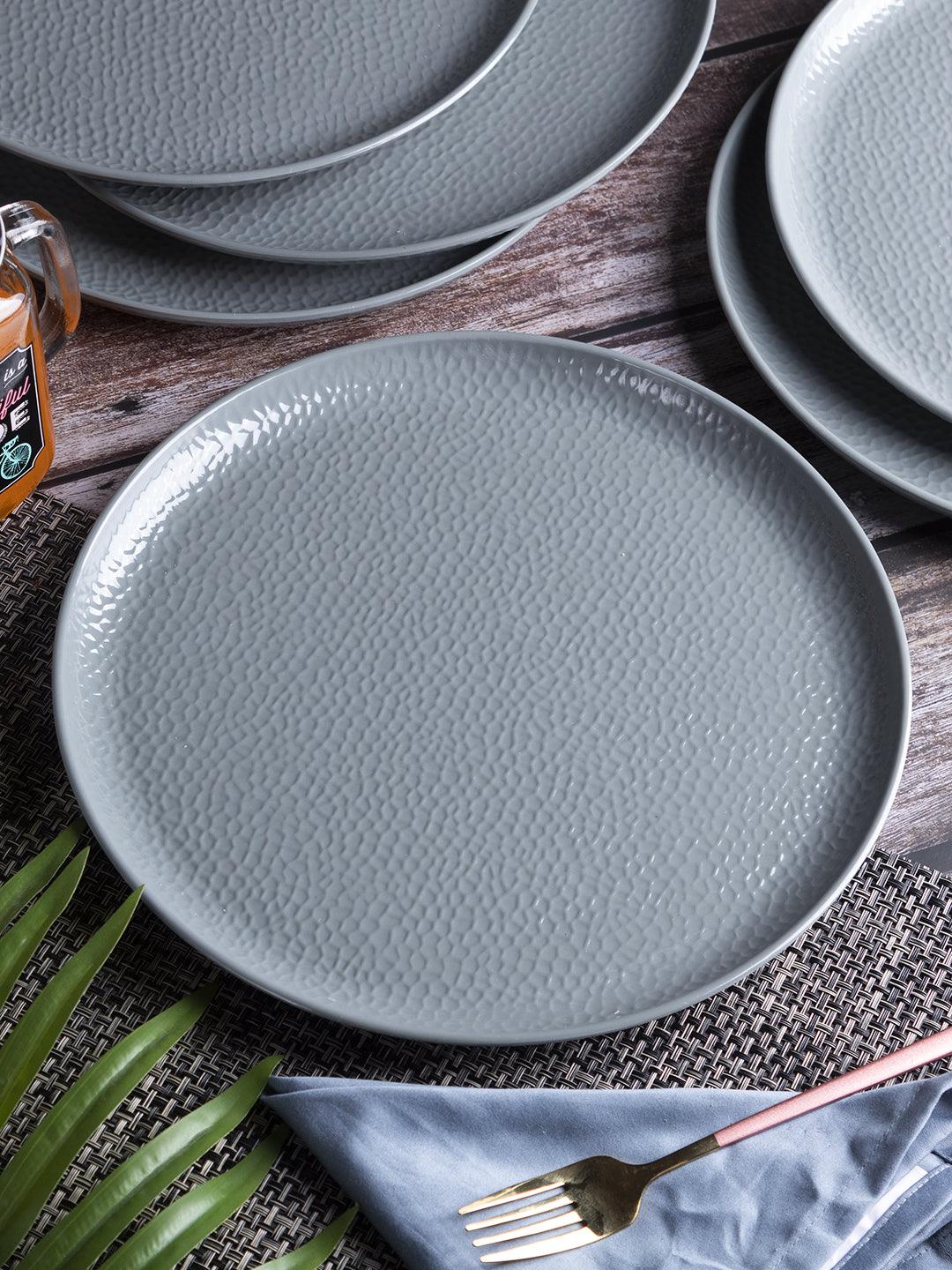 VON CASA Melamine Round Full Plate Set of 6 Grey