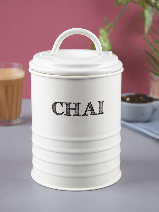 Mild Steel White Cylindrical Chai Jar (800 ML)