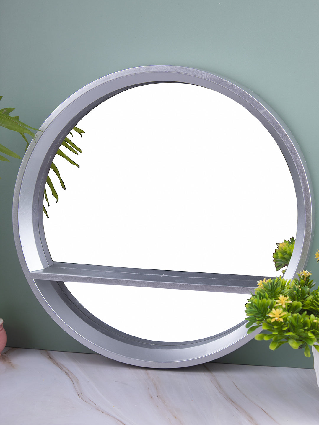 Plastic Grey Round Wall Mirror