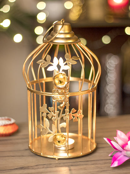 VON CASA Diwali Decoration Item GOLDEN CAGE T -LITE HOLDER PACK OF 2