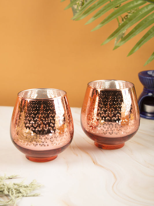 VON CASA Pink Glass Tealight Candle Holders Pack Of 2 Pcs