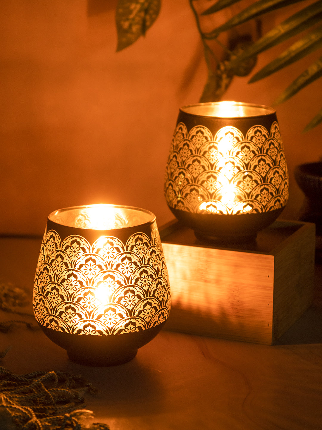 VON CASA Golden Glass Tealight Candle Holders Pack Of 2 Pcs