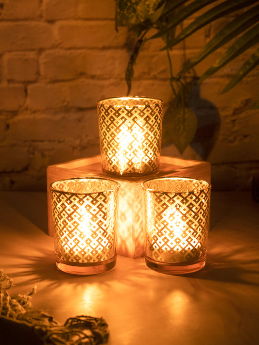 VON CASA Diwali Home Decoration Tealight Candle Votive Holders Pack Of 3 Pcs