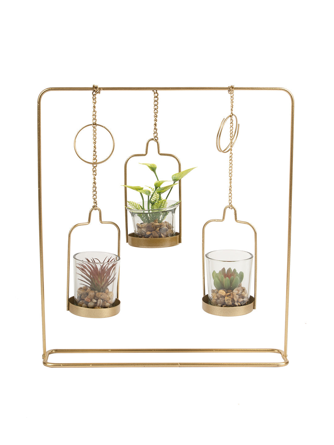 VON CASA Home Decor Table Centerpiece Planter holder  With 3 Glass Plants Vostive