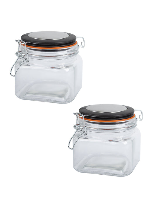 Glass Jar With Airtight Lid Pack Of 2 Pcs - (Each 600 Ml)