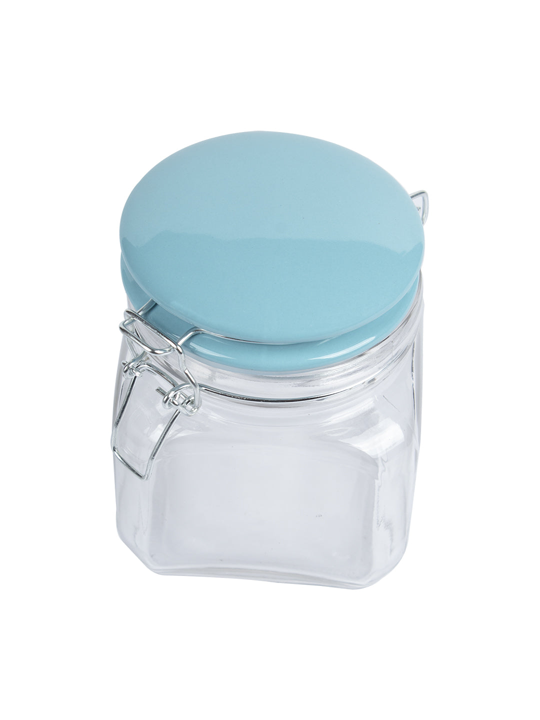 Glass Jar With Skyblue Ceramic Lid Pack Of 2 Pcs - (Each 700 Ml)