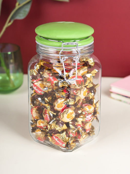 Glass Jar With Green Ceramic Lid - 1200 Ml