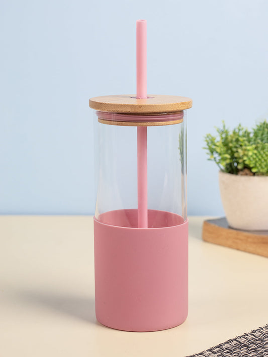 Borosilicate Glass Sipper With Straw - 350 Ml (Assorted Color)