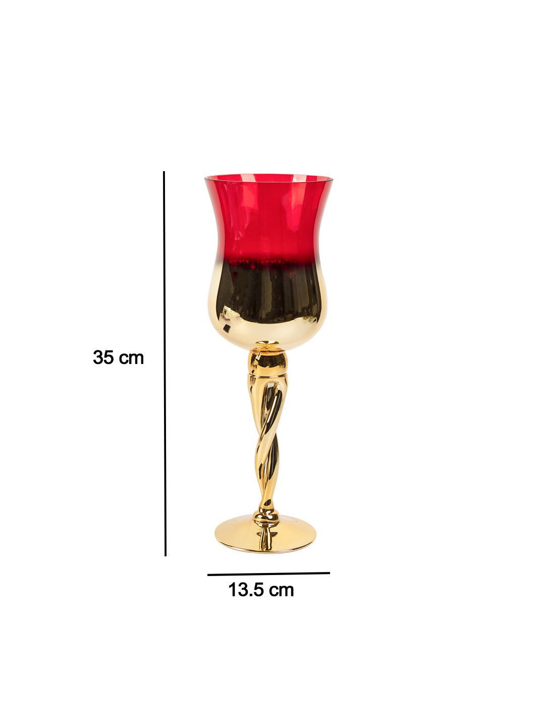 VON CASA Decorative Vintage Red Tinted Glass Candlestick Holder