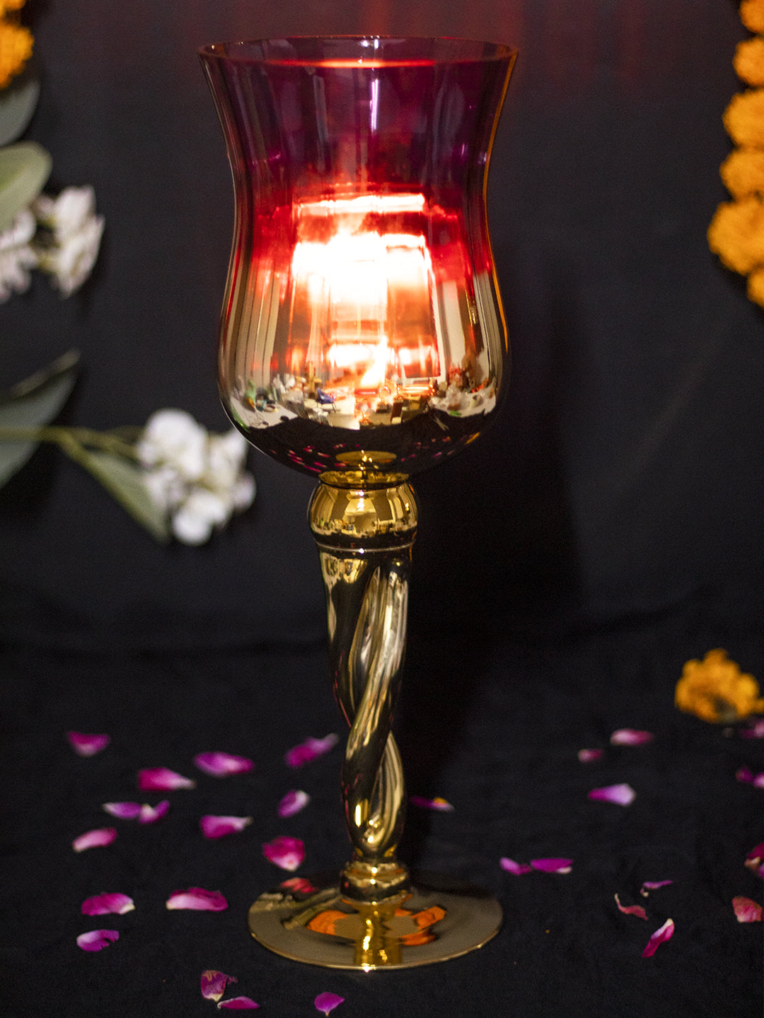 VON CASA Decorative Vintage Purple Tinted Glass Candlestick Holder