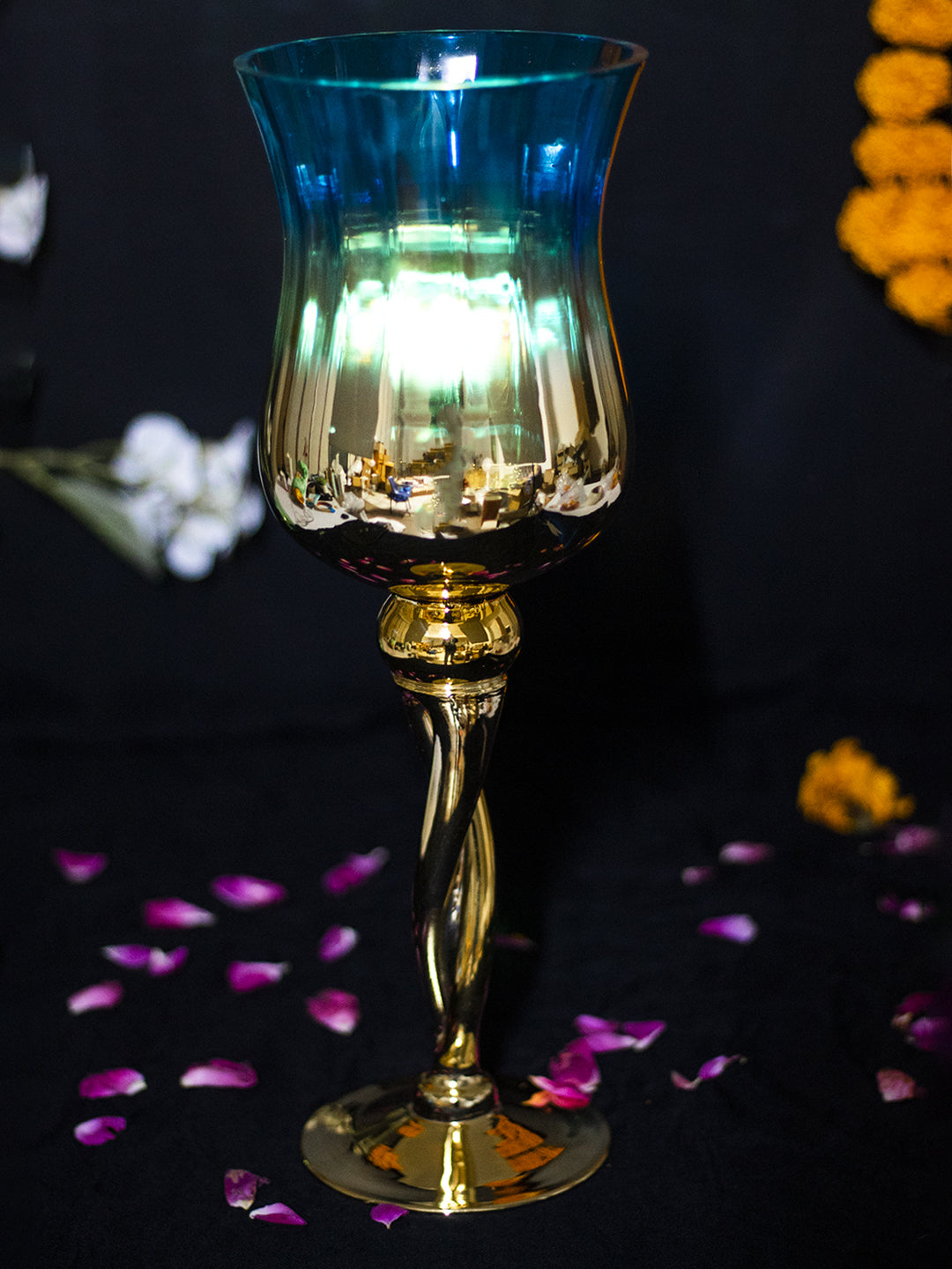 VON CASA Decorative Skyblue Tined Glass Tealight Candlestick Holder