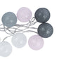 VON CASA String Lights with 10 Balls, Grey & Pink, Polystyrene & Cotton