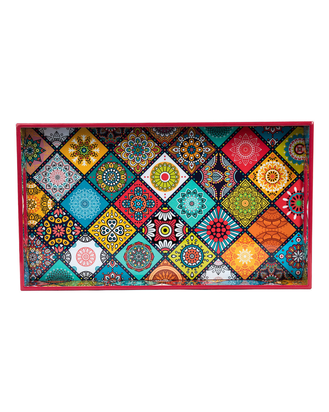 VON CASA Tray with Handle, Multiple Style Print, Multicolour, MDF