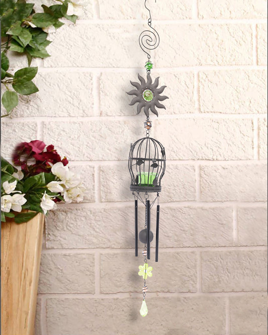 VON CASA Wind Chimes with T-Light Holder, Green, Iron