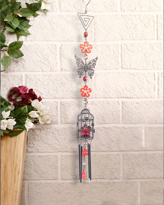 VON CASA Wind Chimes with T-Light Holder, Red, Iron